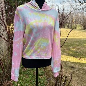 Tie-Dye Pastel Hooded Long-Sleeve Top - Pink/Yellow/Blue size M life rocks